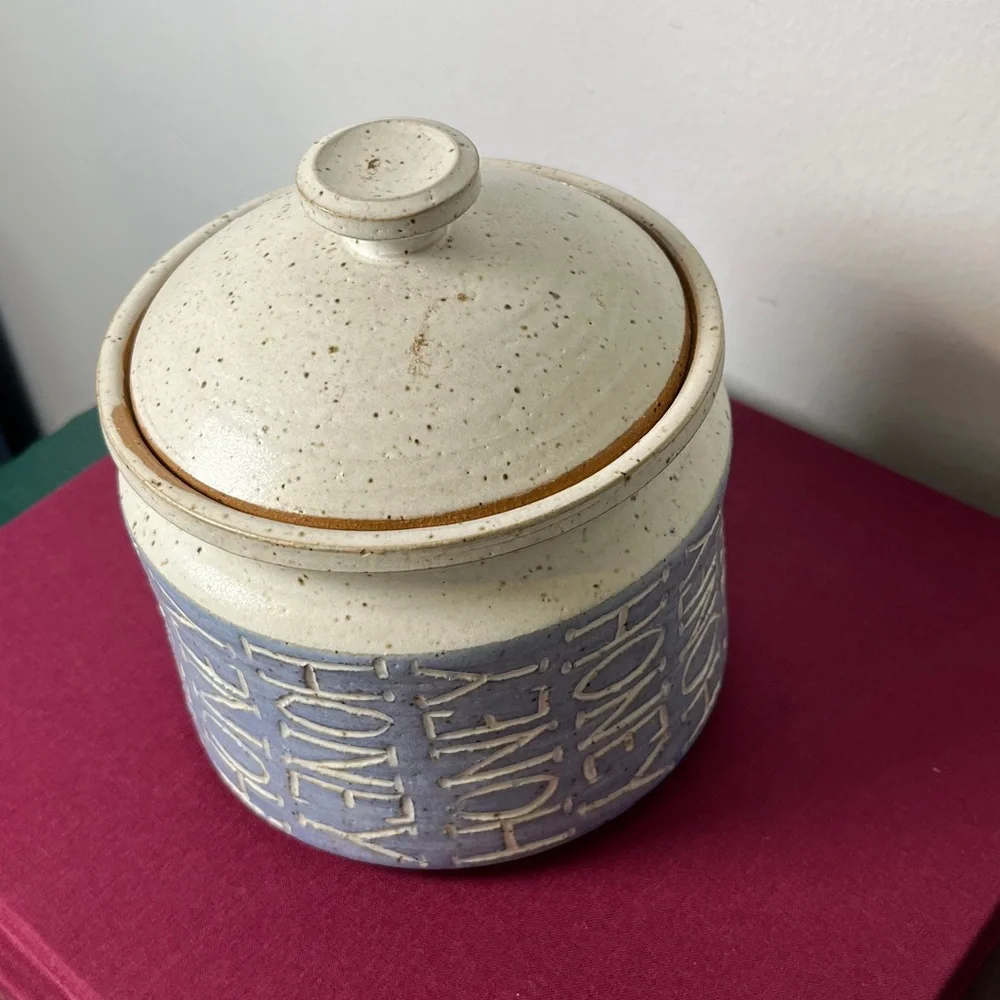 Maple Shadows Pottery Speckled Gray & Blue Large HONEY pot Farmhouse Country Vtg